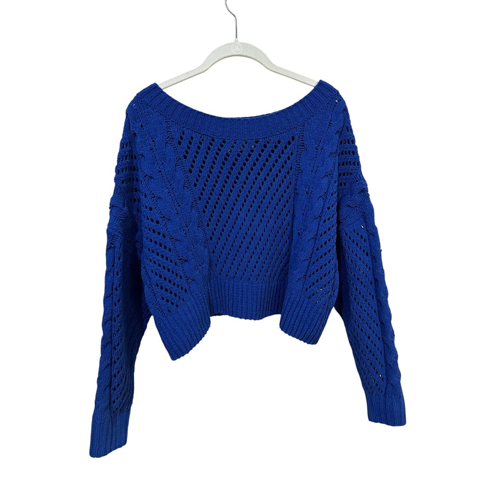 Urban Outfitters Cobalt Blue Cable Knit Cropped Sweater Open Pointelle Small